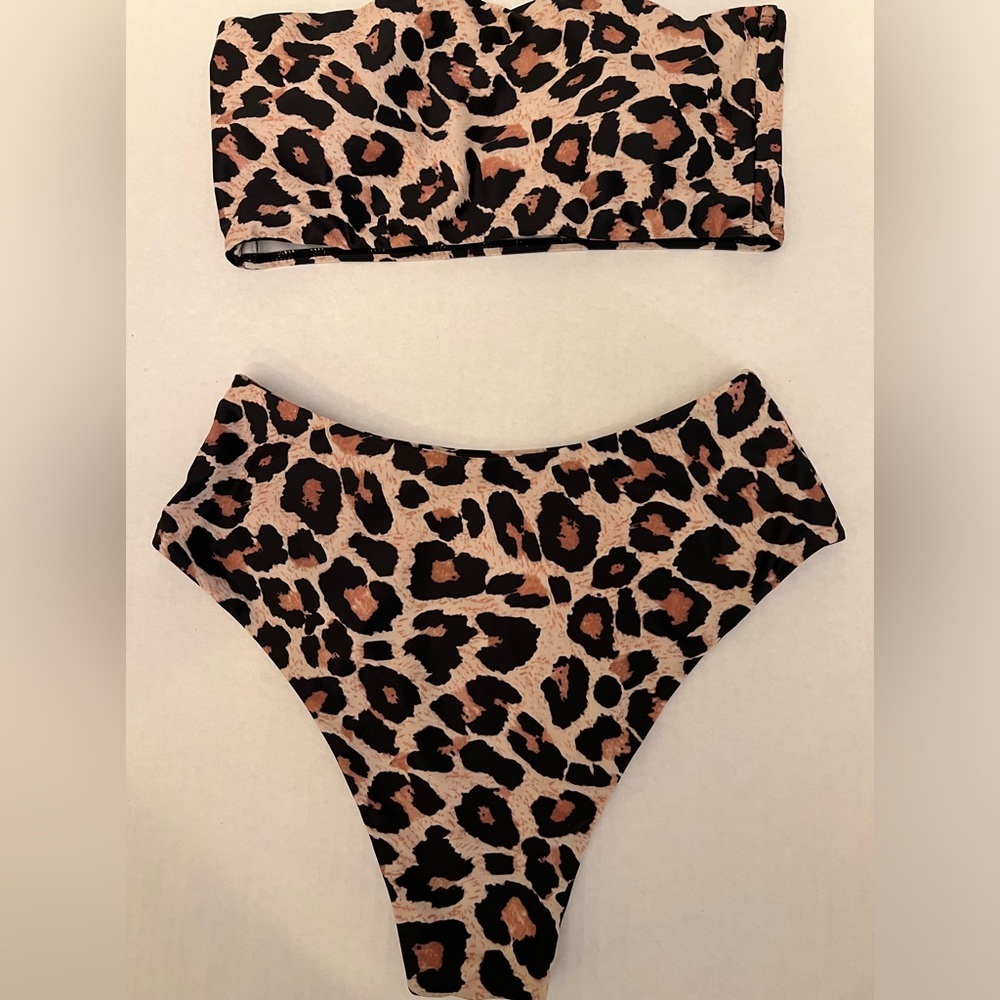 Zaful Black and Brown Animal Print Bikini Swim